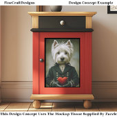 Cute Victorian Westie Dog, Red Heart ES9 Decoupage Seidenpapier