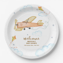 Cute Vintage Aviator Airplane Baby Shower Welcome