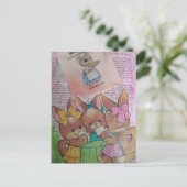 Cute Vintage Bunnies and Mouse Collage Postkarte (Stehend Vorderseite)