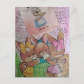Cute Vintage Bunnies and Mouse Collage Postkarte (Vorderseite)