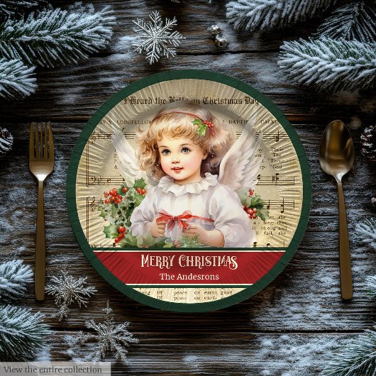 Cute Vintage Christmas Angels Plates Custom Name Pappteller