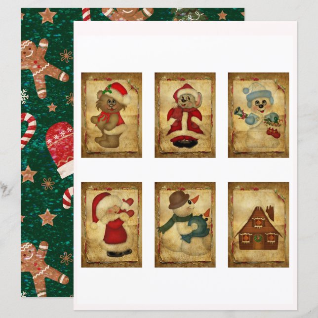 Cute Vintage Christmas ATC Cards  (Vorne/Hinten)