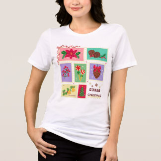 Cute Vintage Christmas Postage Stamps Holiday Tri-Blend Shirt