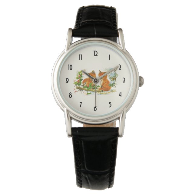 Cute Vintage Foxes Retro Christmas Armbanduhr (Vorderseite)