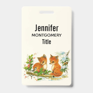 Cute Vintage Foxes Retro Christmas Ausweis