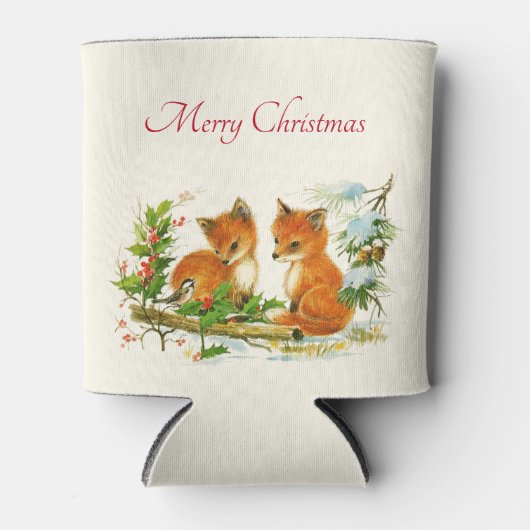 Cute Vintage Foxes Retro Christmas Dosenkühler (Vorderseite)