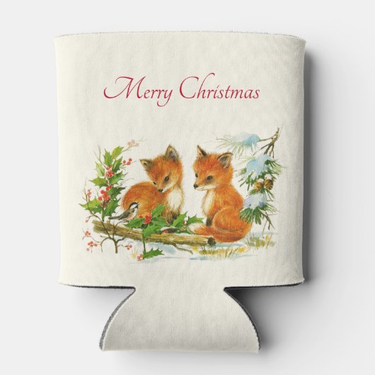Cute Vintage Foxes Retro Christmas Dosenkühler (Rückseite)