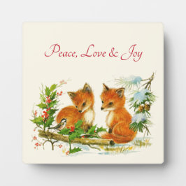 Cute Vintage Foxes Retro Christmas Fotoplatte