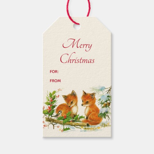 Cute Vintage Foxes Retro Christmas Geschenkanhänger (Vorderseite)