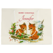Cute Vintage Foxes Retro Christmas Große Geschenktüte (Rückseite)