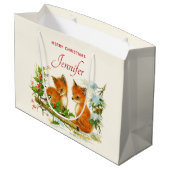 Cute Vintage Foxes Retro Christmas Große Geschenktüte (Rückseite Schrägansicht)