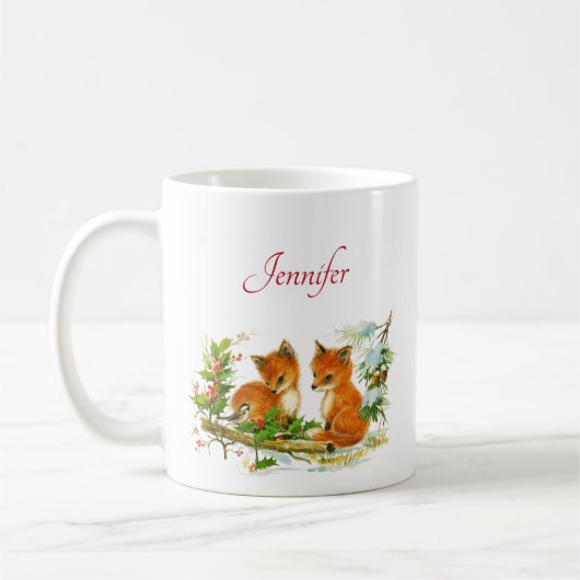 Cute Vintage Foxes Retro Christmas Kaffeetasse (Links)