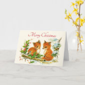 Cute Vintage Foxes Retro Christmas Karte (Gelbe Blume)