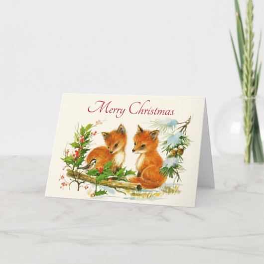 Cute Vintage Foxes Retro Christmas Karte (Vorderseite)