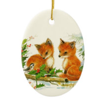 Cute Vintage Foxes Retro Christmas