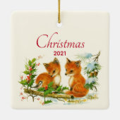 Cute Vintage Foxes Retro Christmas Keramikornament (Rückseite)