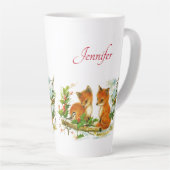 Cute Vintage Foxes Retro Christmas Milchtasse (Rechte Ecke)