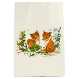 Cute Vintage Foxes Retro Christmas Mittlere Geschenktüte