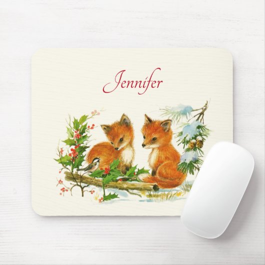 Cute Vintage Foxes Retro Christmas Mousepad (Mit Mouse)