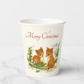 Cute Vintage Foxes Retro Christmas Pappbecher (Rückseite)