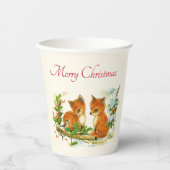 Cute Vintage Foxes Retro Christmas Pappbecher (Vorderseite)