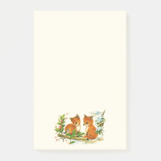 Cute Vintage Foxes Retro Christmas Post-it Klebezettel (Vorderseite)