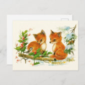 Cute Vintage Foxes Retro Christmas Postkarte (Vorne/Hinten)