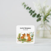 Cute Vintage Foxes Retro Christmas Quadratische Visitenkarte (Stehend Vorderseite)