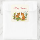 Cute Vintage Foxes Retro Christmas Quadratischer Aufkleber (Tasche)