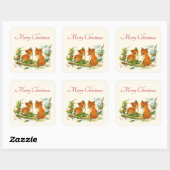 Cute Vintage Foxes Retro Christmas Quadratischer Aufkleber (Blatt)