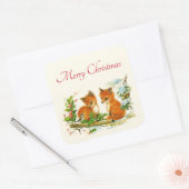 Cute Vintage Foxes Retro Christmas Quadratischer Aufkleber (Umschlag)