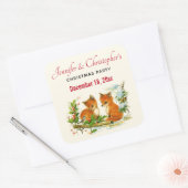 Cute Vintage Foxes Retro Christmas Quadratischer Aufkleber (Umschlag)