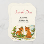 Cute Vintage Foxes Retro Christmas Save The Date (Vorne/Hinten)