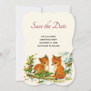 Cute Vintage Foxes Retro Christmas Save The Date