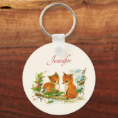 Cute Vintage Foxes Retro Christmas Schlüsselanhänger (Vorderseite)