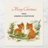 Cute Vintage Foxes Retro Christmas Weinetikett (Einzelnes Label)