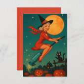 Cute Vintage Halloween Witch On Broom (Vorne/Hinten)