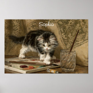 Cute Vintage Kitten Art, Name Poster