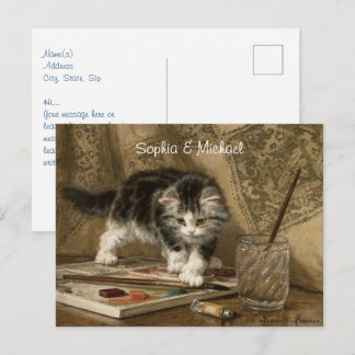 Cute Vintage Kitten Art, Names & Message Postkarte