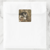 Cute Vintage Kitten Art, Names Quadratischer Aufkleber (Tasche)