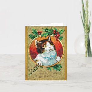 Cute Vintage Kitty Cat Christmas Card Feiertagskarte