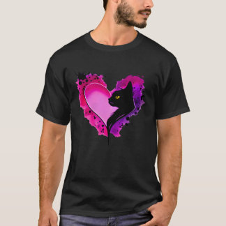 Cute Vintage Kitty Cat in Heart Ink Splash Kitty C T-Shirt