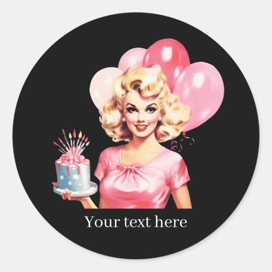 Cute vintage lady Birthday customizable  Runder Aufkleber (Vorderseite)