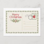 Cute Vintage Red & Green Merry Christmas Postcard Postkarte (Vorderseite)