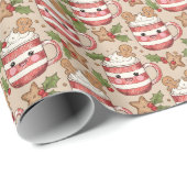 Cute Vintage Sketch Hot Cocoa & Gingerbread Patter Geschenkpapier (Rolleneckpunkt)