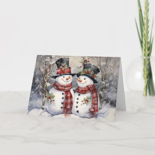 Cute Vintage Snowman Christmas Feiertagskarte (Vorderseite)