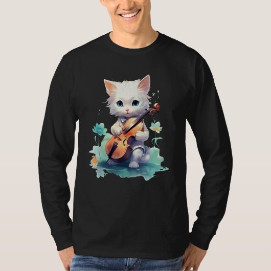 Cute Violinist Cat Violin Musician String Player W T-Shirt (Vorderseite)