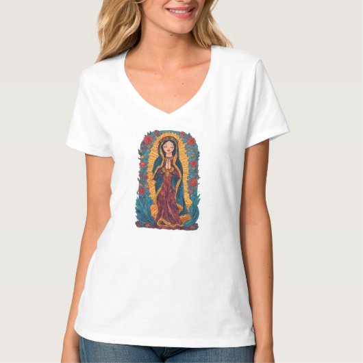 Cute Virgin of Guadalupe Women's V-Neck Tee Shirt (Vorderseite)