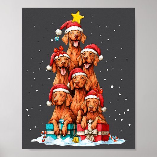 Cute Vizsla Viszla Dog Christmas Tree Xmas Hat  Poster (Vorne)