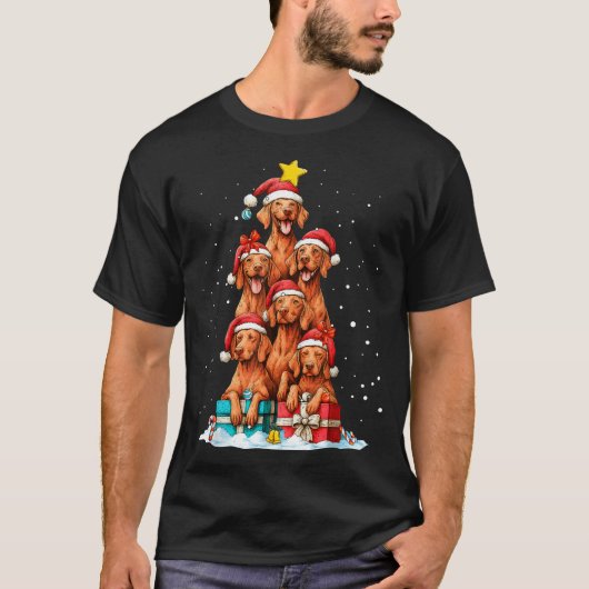 Cute Vizsla Viszla Dog Christmas Tree Xmas Hat T-Shirt (Vorderseite)